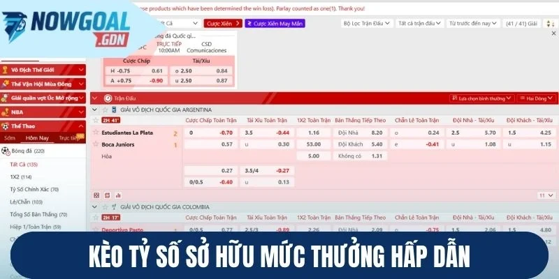 Kèo tỷ số sở hữu mức thưởng hấp dẫn