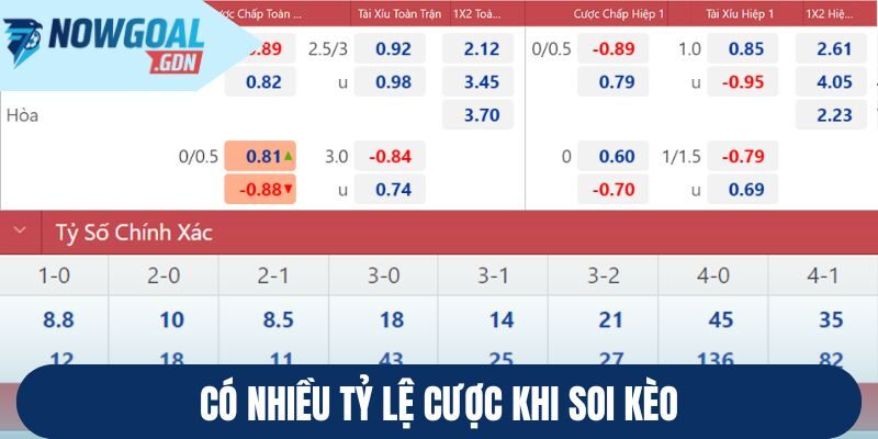 Có nhiều tỷ lệ cược khi soi kèo