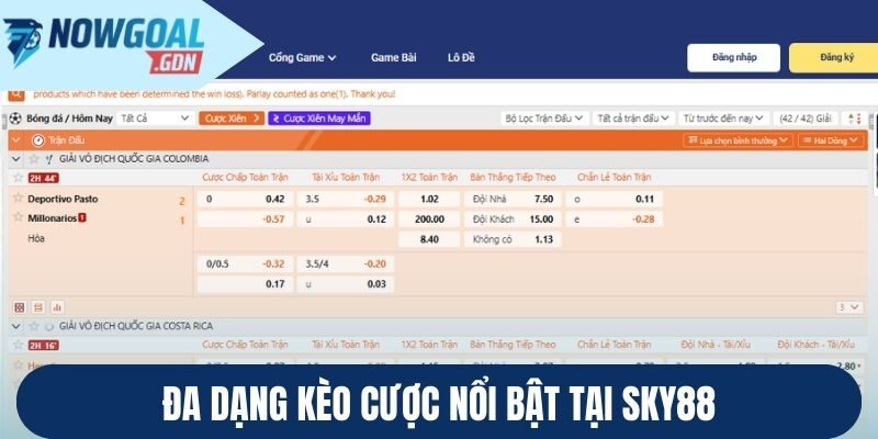 Đa dạng kèo cược nổi bật tại Sky88